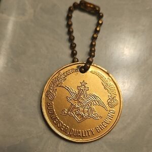 Vintage Budweiser Beer Token Keychain Anheuser Busch Brewery Tour Souvenir